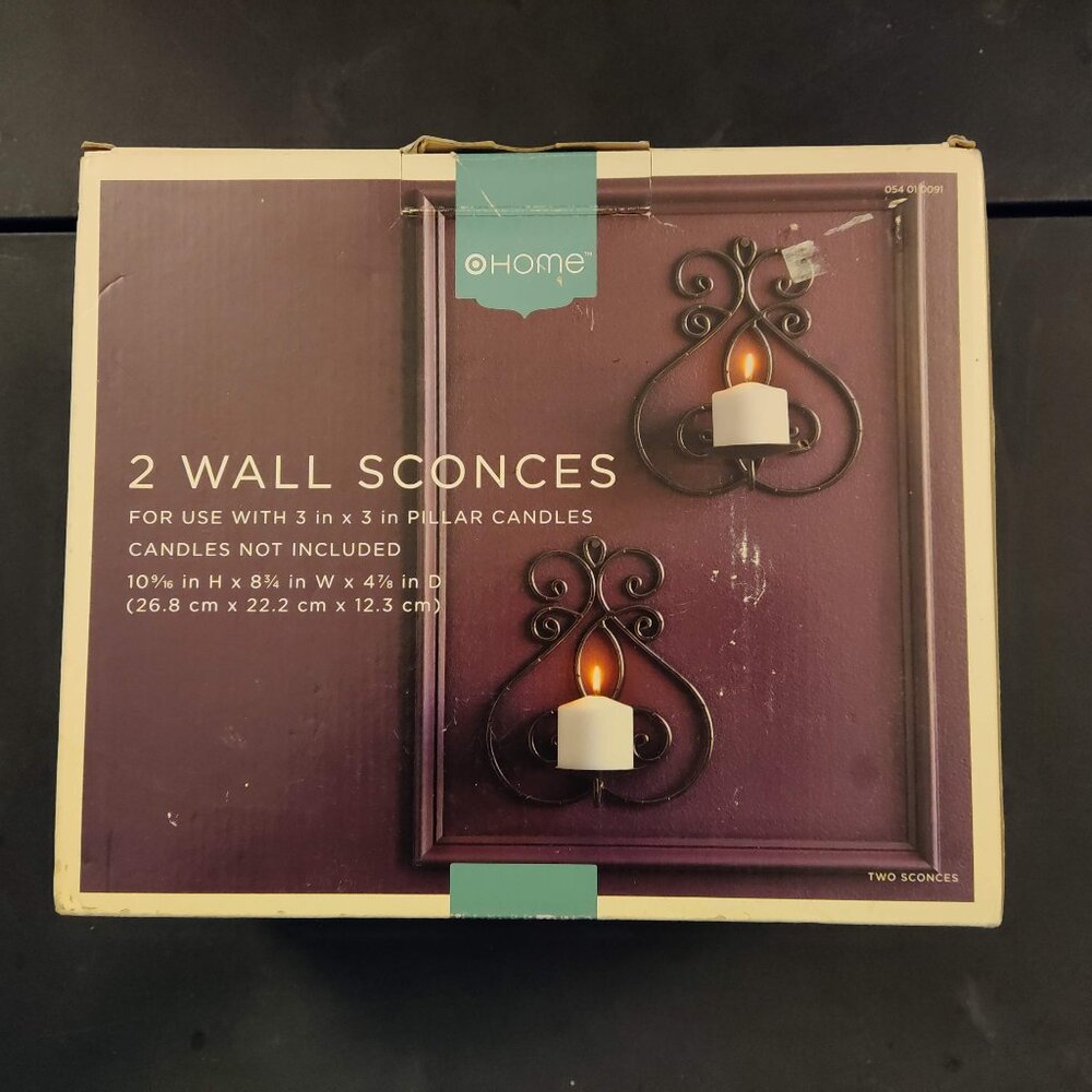 NEW IN BOX Wall Sconces for 3" X 3" Pillar Candles Set of 2